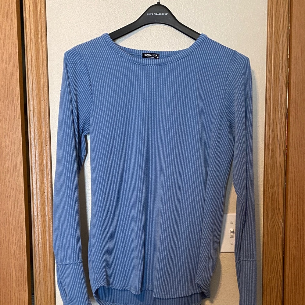 HEIMISH USA Light Blue Ribbed Long Sleeve Crewneck Top